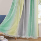 XiDi Curtains for Bedroom Decor, Rainbow GreenYellowGrey34/54/1 - Image 5