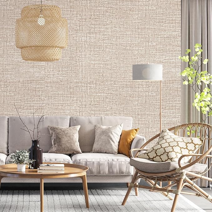 Khaki Grasscloth Peel and Stick Wallpaper 17.3"x160" Faux Linen Textured - Image 5