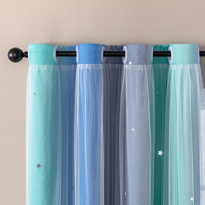 XiDi Curtains for Bedroom Decor, Rainbow BluGrenGrey-52-54 by Addsomecolortolife