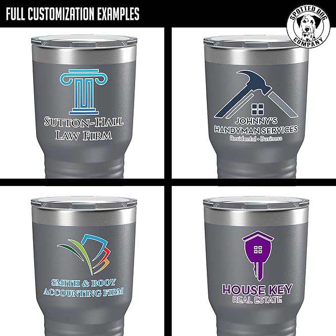 Personalized 30oz (17 Colors) Printed Insulated Stainless Steel Powder Coated Tumbler with Lid - Custom Bulk Promotional Items with your Logo - Bulk Company Small Business Party Favors (Gray)