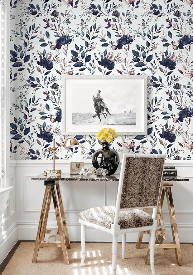 Yasinet Navy Blue Peel and Stick Wallpaper Blue Floral Wallpaper Vintage - Image 7