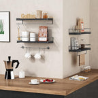 Forbena Black Floating Shelves for Bathroom Wall Set of 2, Kitchen Spice Rack - Image 2