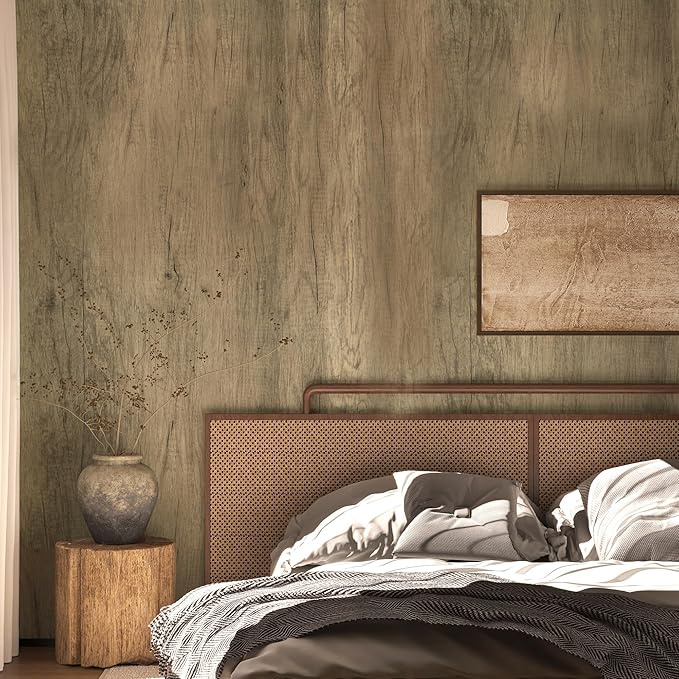 BOMENG Thick Brown Wood Contact Paper Peel and Stick Wallpaper Roll Self - Image 2