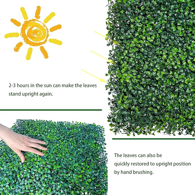 ODTORY Artificial Grass Wall Panels:16" X 12" 6P UV-Anti Greenery Boxwood - Image 4