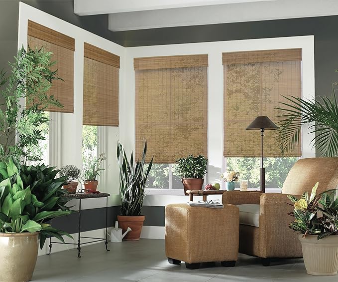 Cordless Woven Wood Roman Shades, 54W x 36H, Bamboo Mesh Natural, Sizes 20-72 by FirstRateBlinds