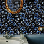 FLFK Black Floral Wallpaper Peel and Stick Dark Blue Flower Wallpaper 16" x - Image 5