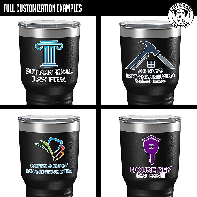 Personalized 30oz (17 Colors) Printed Insulated Stainless Steel Powder Coated Tumbler with Lid - Custom Bulk Promotional Items with your Logo - Bulk Company Small Business Party Favors (Black)