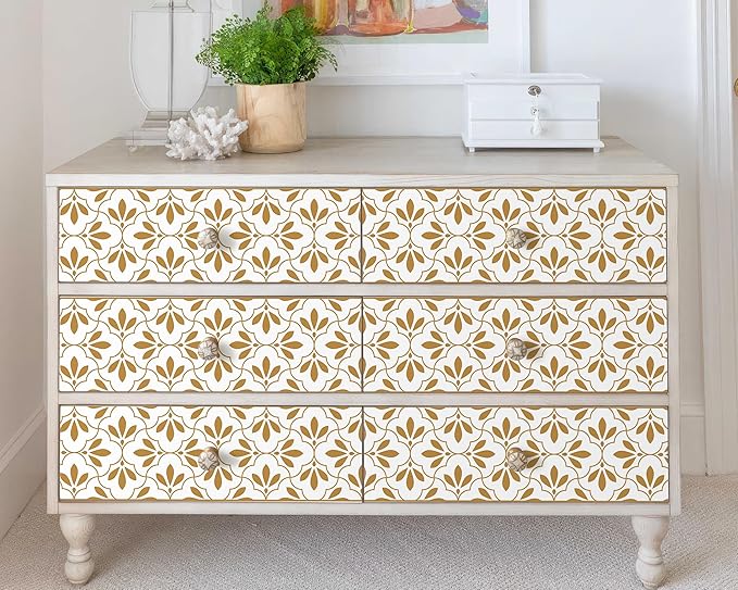 FLFK Wallpaper Border Gold and White Patterns Peel and Stick Wall Border Self - Image 5