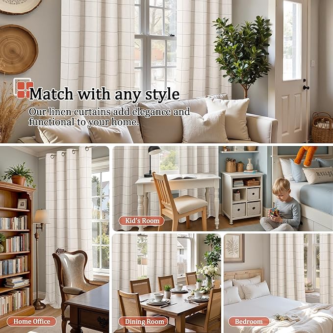 Lajode Grey Plaid Patterned Curtains Thermal Insulated - Image 4