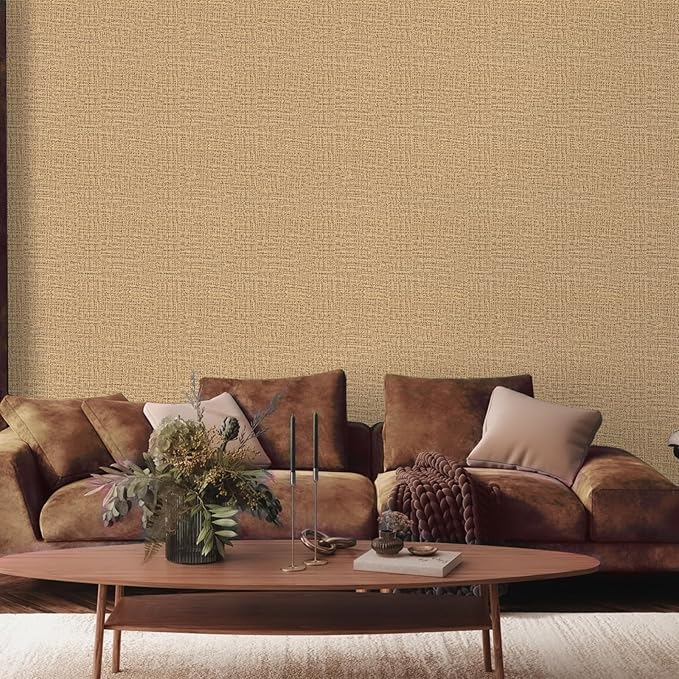 TANONE Dark Coffee Linen Wallpaper Self-Adhesive- Grasscloth Contact Paper Peel - Image 2