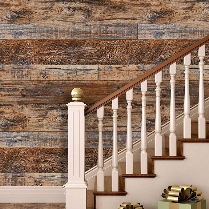 WENMER 17.71" x 197" Brown Wood Wallpaper Peel and Stick Wallpaper Wood Stick - Image 3