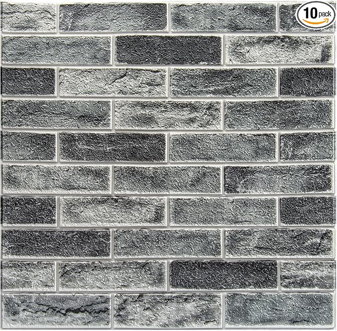 Art3d 10-Pack 52.5 Sq.Ft Faux Brick 3D Wall Panels Peel and Stick in Stone Ash by Art3d