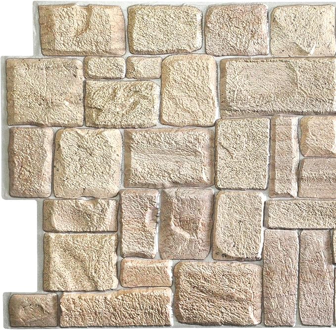 Dundee Deco PG7005-5 Beige Faux Limestone PVC 3D Wall Panel, 3.3 ft X 1.7 ft - Image 2
