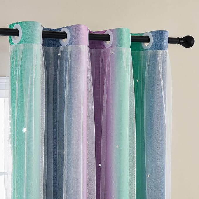 XiDi Curtains for Bedroom Decor, Rainbow Purplgreen grey34/96 - Image 2