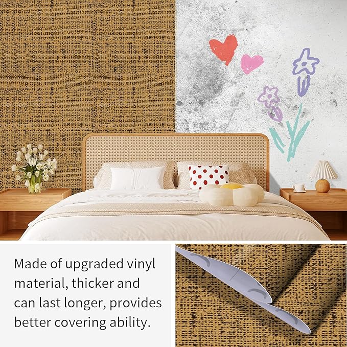 Grasscloth Peel and Stick Wallpaper 15.75x196.85inch Vintage Brown Removable - Image 8
