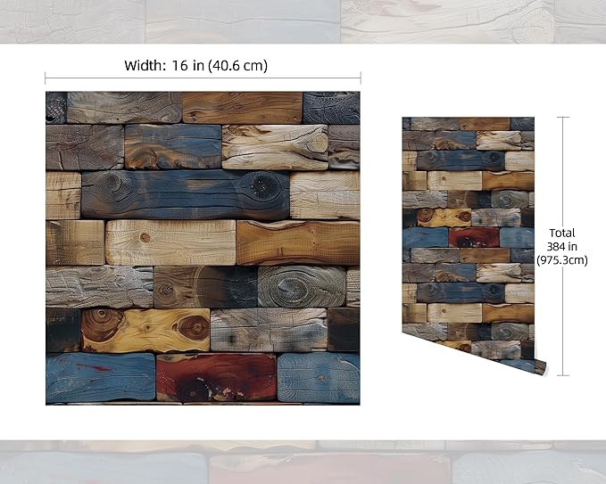FLFK Wood Bricks Wallpaper Peel and Stick Removable Vintage Wallpaper 16" x - Image 2