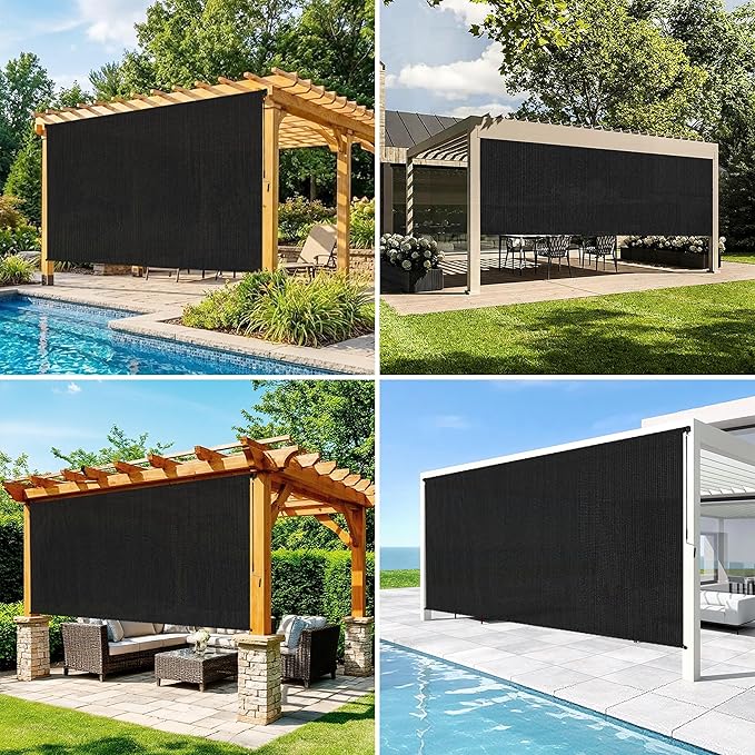 6'W x 8'H Black Patio Shades Roll up Outdoor Roller Shade Crank Wand Blind - Image 5