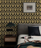Peel and Stick Wallpaper Black and Yellow Damask Wallpaper - Image 2