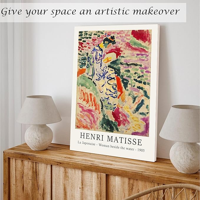 Induslyfe Large Framed Retro Vintage Wall Art Canvas Decor Set of 3, Matisse - Image 5