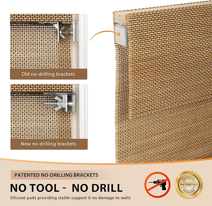 LazBlinds No Tools No Drill Cordless Bamboo Roman Shades, Light Filtering - Image 3
