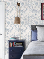 Froluya Cream White and Blue Floral Wallpaper Peel and Stick Wallpaper - Image 5