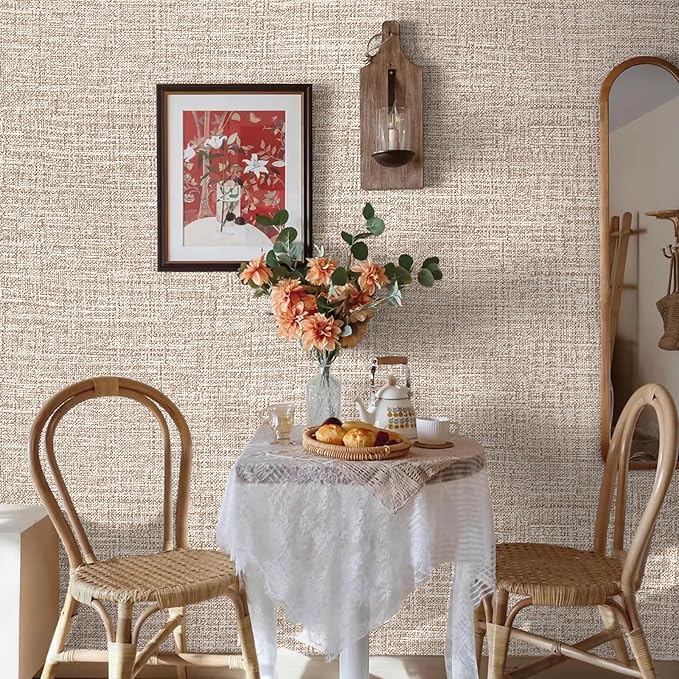 Amiya Grasscloth Khaki Wallpaper 17.3"x80" Peel and Stick Tan Faux Fabric Linen - Image 6