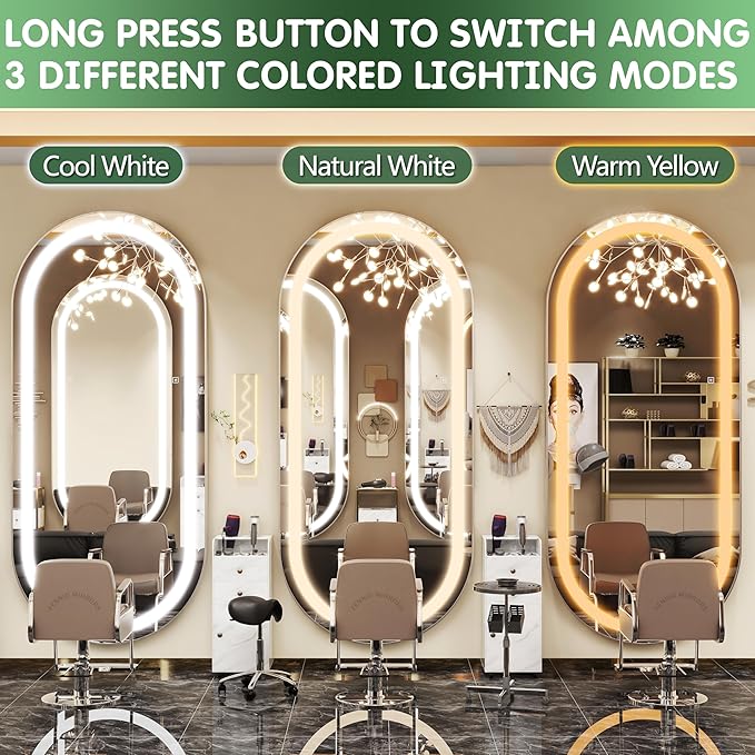 FENNIO Full Length Mirror with Lights, Wall Mounted Hanging Mirror with Lights - Image 4