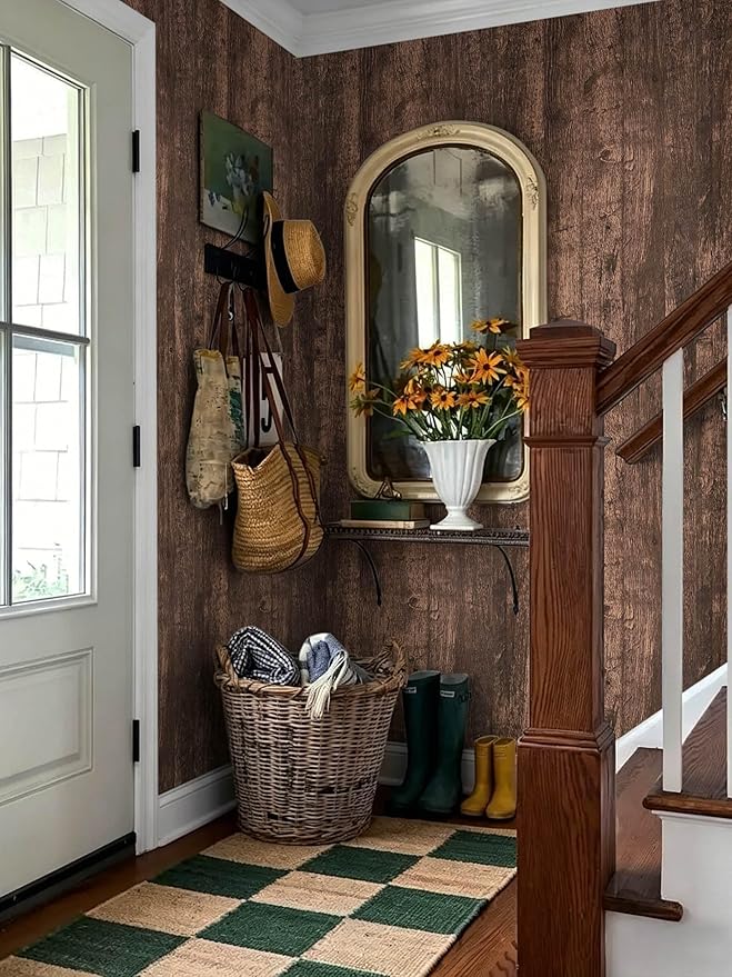Dimoon 590''x17.7 Wood Contact Paper Dark Brown Wood Peel and Stick Wallpaper - Image 2