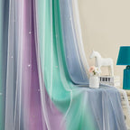 XiDi Curtains for Bedroom Decor, Rainbow Purplgreen grey34/45 - Image 3