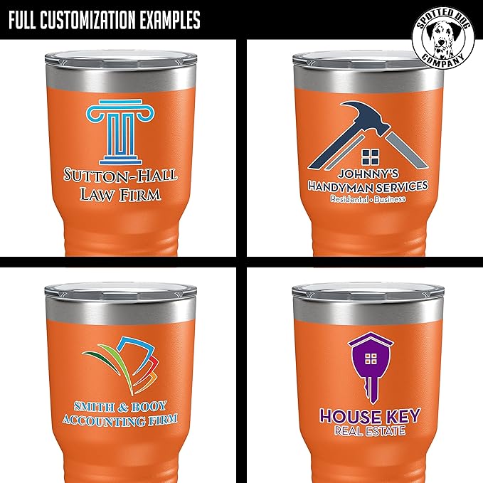 Personalized 30oz (17 Colors) Printed Insulated Stainless Steel Powder Coated Tumbler with Lid - Custom Bulk Promotional Items with your Logo - Bulk Company Small Business Party Favors (Orange)