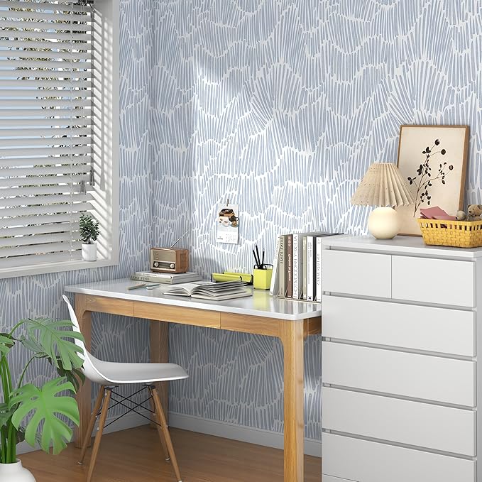 Theper Blue Wallpaper 17.3"×118" Modern Striped Peel and Stick Wallpaper Boho - Image 6