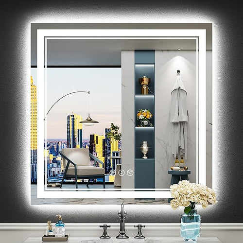 36x36 LED Bathroom Mirror with Lights, Backlit and Front Lit Anti-Fog Lighted by Awandee
