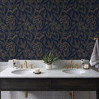 Timeet Peel and Stick Wallpaper Gold and Blue Floral Wall Paper - Image 5