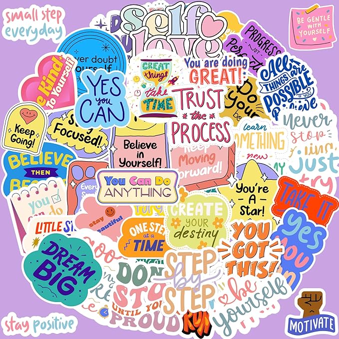 Motivational Stickers - Vinyl Inspirational Stickers for Water Bottle Laptop Decal Positive Qoute Encouraging Stickers Afirmations Encouragement Encouraging Gift Idea for Student Kids Teen