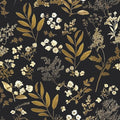 Laatse Black Gold Wallpaper Peel and Stick Dark Floral Wallpaper 17.5in x 118in by Laatse