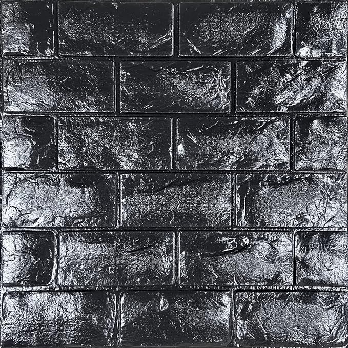 YU LI 3DH 3D Wall Panels Peel and Stick 11PCS Black Foam Brick Wallpaper by YULI3DH