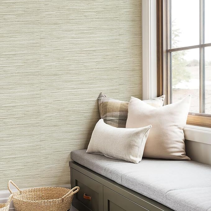JiffDiff Grasscloth Wallpaper Peel and Stick Cream Grassweave Peel & Stick Wall - Image 4
