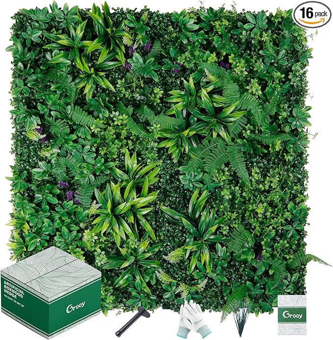 Grooy Artificial Boxwood Panels, Grass Wall Panels 20"x20", Privacy Hedge Fence by FEELTHENEWWORLD