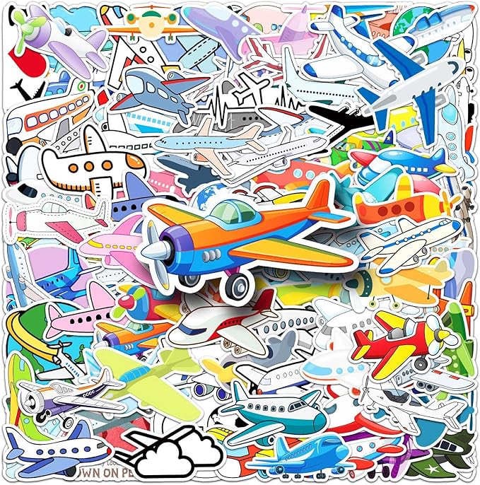 Airplane Stickers 101 Pcs Vinyl Cute Cartoon Aircraft Sticker for Laptop Water Bottle Skateboard Motorcycle Bumper Computer Car Helmet Luggage,Waterproof Funny Plane Decals for Teens Girls Adults