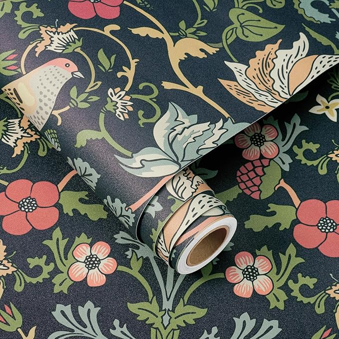 FunStick 17.5"x354" Dark Blue William Morris Wallpaper Vintage Antique Leaves - Image 6