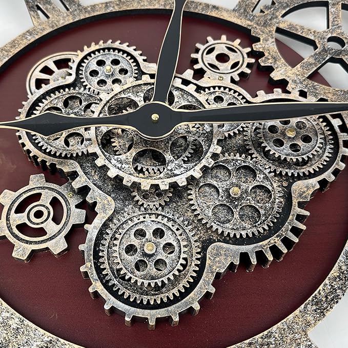 The B-Style Large Real Moving Gears Wall Clock 30 Inch Rustic Retro Industrial - Image 2