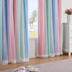 XiDi Curtains for Bedroom Decor, Rainbow Pink GreenBlue34/90/1 by Addsomecolortolife