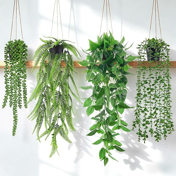 Der Rose 4Pcs Fake Plants Hanging Artificial Ivy Vine Faux Eucalyptus Hanging by DerRose