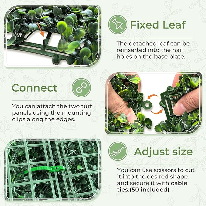 Artificial Grass Wall Panel Screen: 20"x20" 6P UV-Anti Faux Boxwood Panels - Image 3