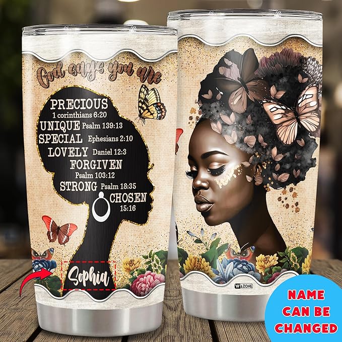 WAZONE Personalized God Says You Are Tumbler 20oz 30oz Stainless Steel Travel Mug Custom Name Christian Insulated Cup Positive Affirmation Gifts For Black Women African American Girl