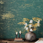VEELIKE Distressed Teal Gold Metallic Peel and Stick Wallpaper Plaster Concrete by VEELIKE