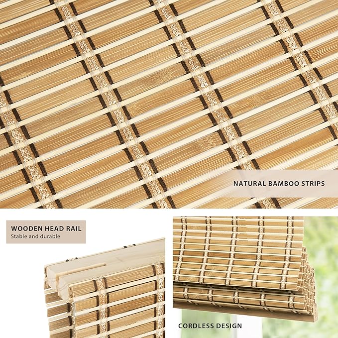 LazBlinds No Tools No Drill Cordless Bamboo Roman Shades, Light Filtering - Image 2