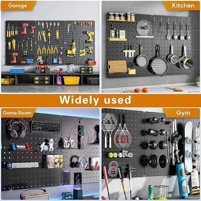 Peg Board, Heavy Duty Metal Pegboard, 6 Pack Black Peg Board Panels, 60lbs Load - Image 6