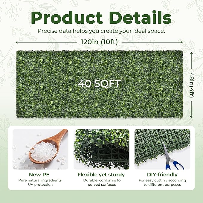 Artificial Boxwood Backdrop Roll: 48"x120" UV-Anti Greenery Faux Grass Hedge - Image 2