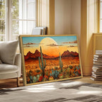 Framed Western Desert Sunset Cactus Wall Art, Vintage Southwest Nature - Image 6